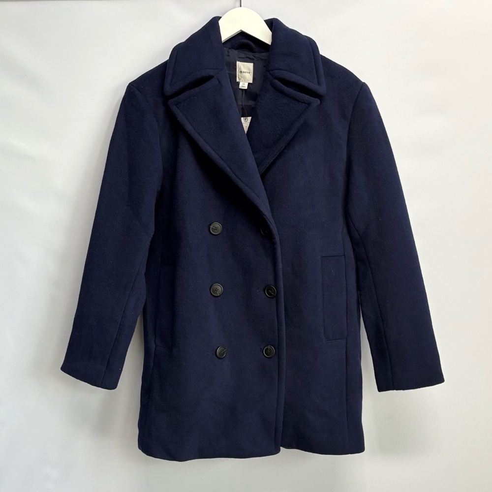NWT Anthropologie Maeve Double-Breasted Oversized Wool-Blend Coat in Navy Blue - Picture 6 of 13